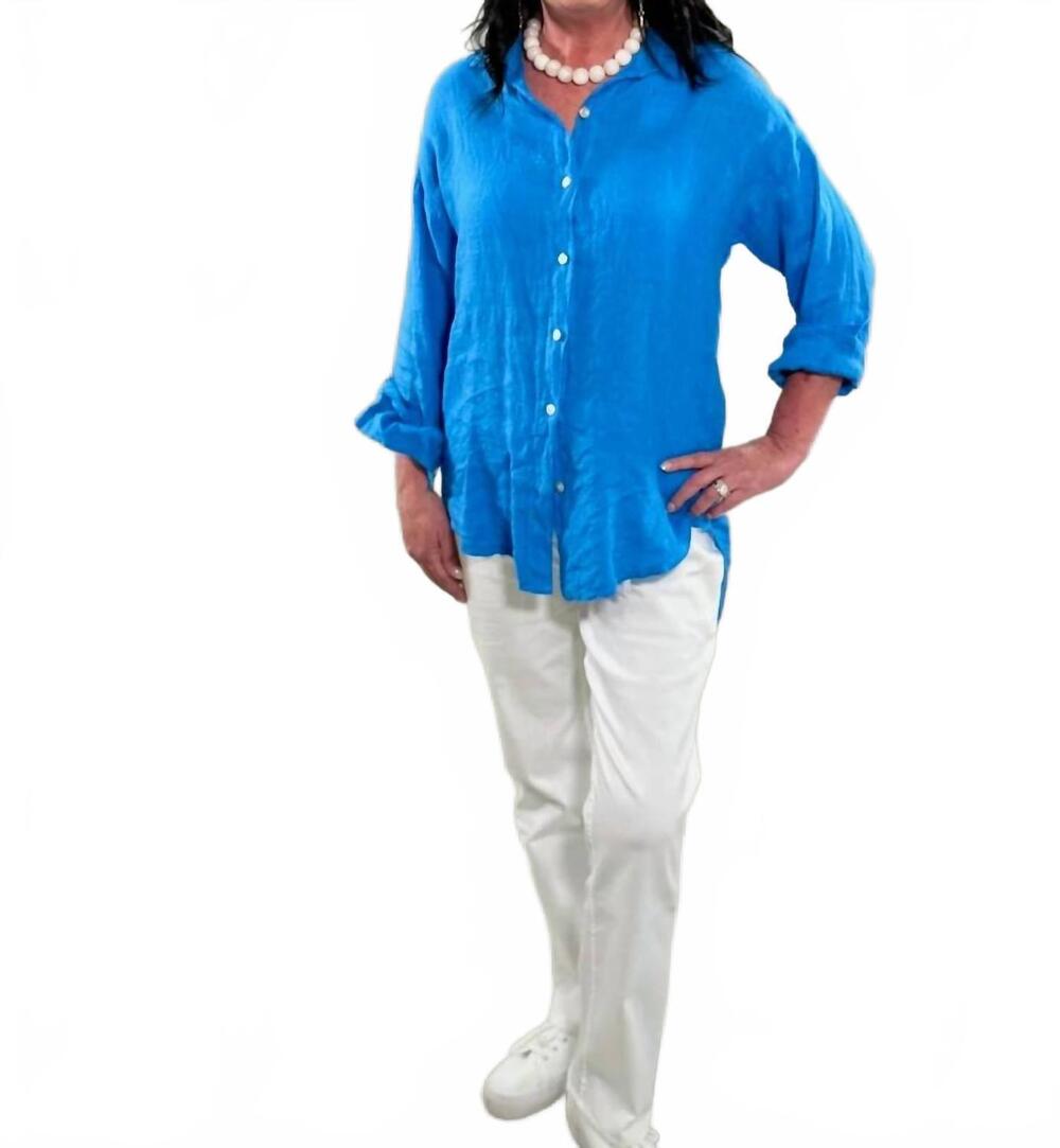 NEW MILIO MILANO everyday linen-blend shirt in blue